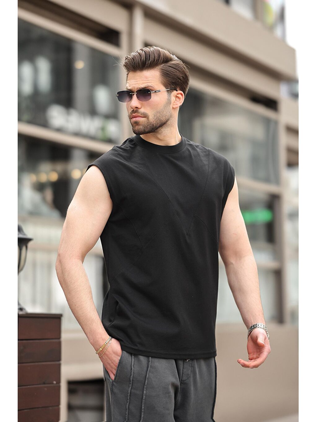 Siyah Kolsuz %100 Pamuklu Basic Erkek T-Shirt E7137-2