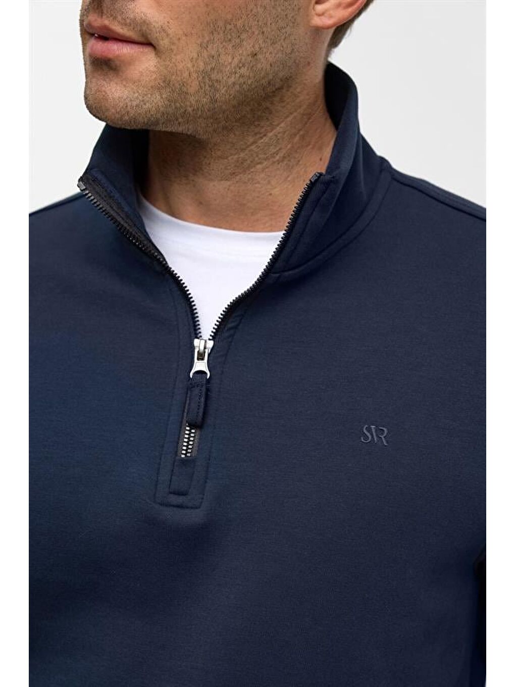 Lacivert Regular Düz Yarım Balıkçı Yaka Sweatshirt-6