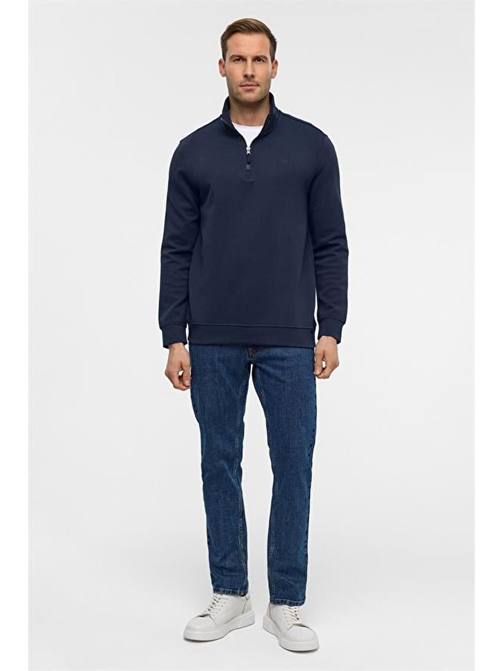 Lacivert Regular Düz Yarım Balıkçı Yaka Sweatshirt-7