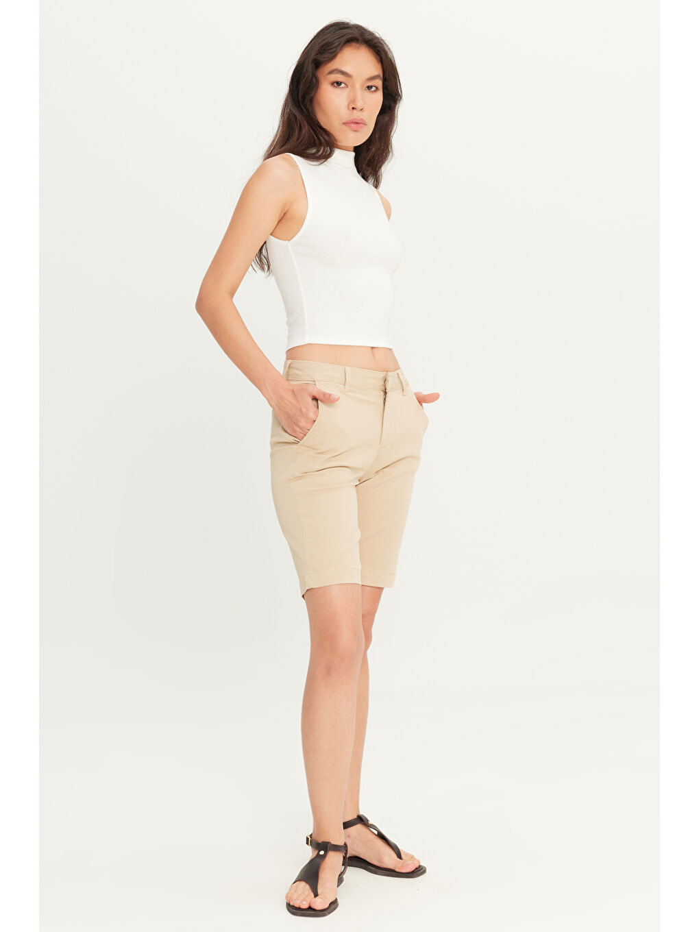 Bej Regular Fit Normal Kesim Normal Bel Taş Rengi Chino Şort-1