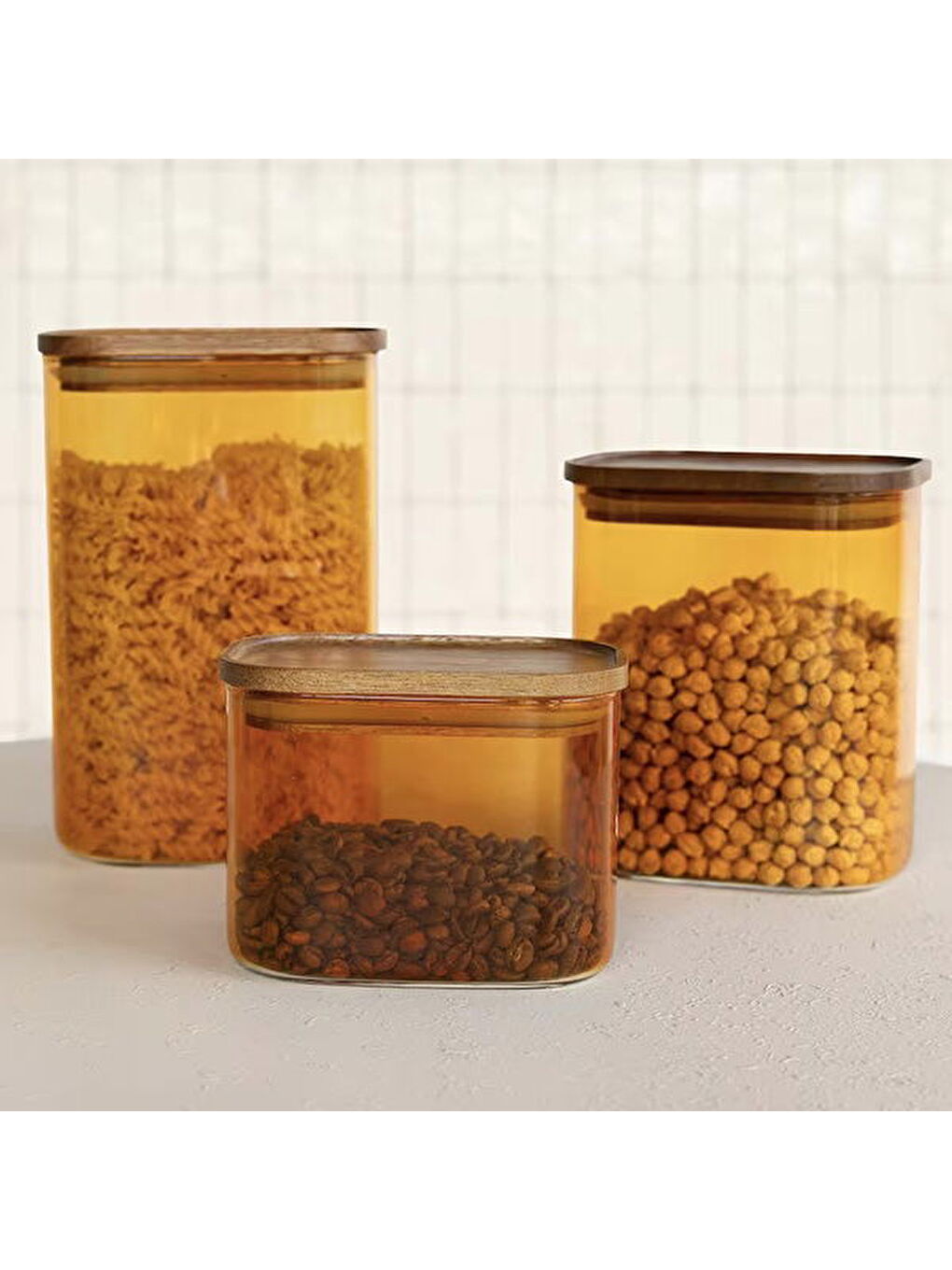 Sarı Akasya Dikdörtgen Cam Kavanoz - Amber - 1,2 lt-2