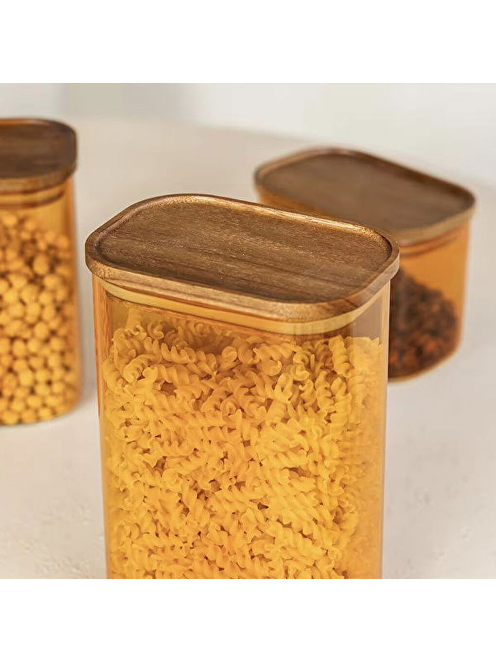 Sarı Akasya Dikdörtgen Cam Kavanoz - Amber - 1,2 lt-4