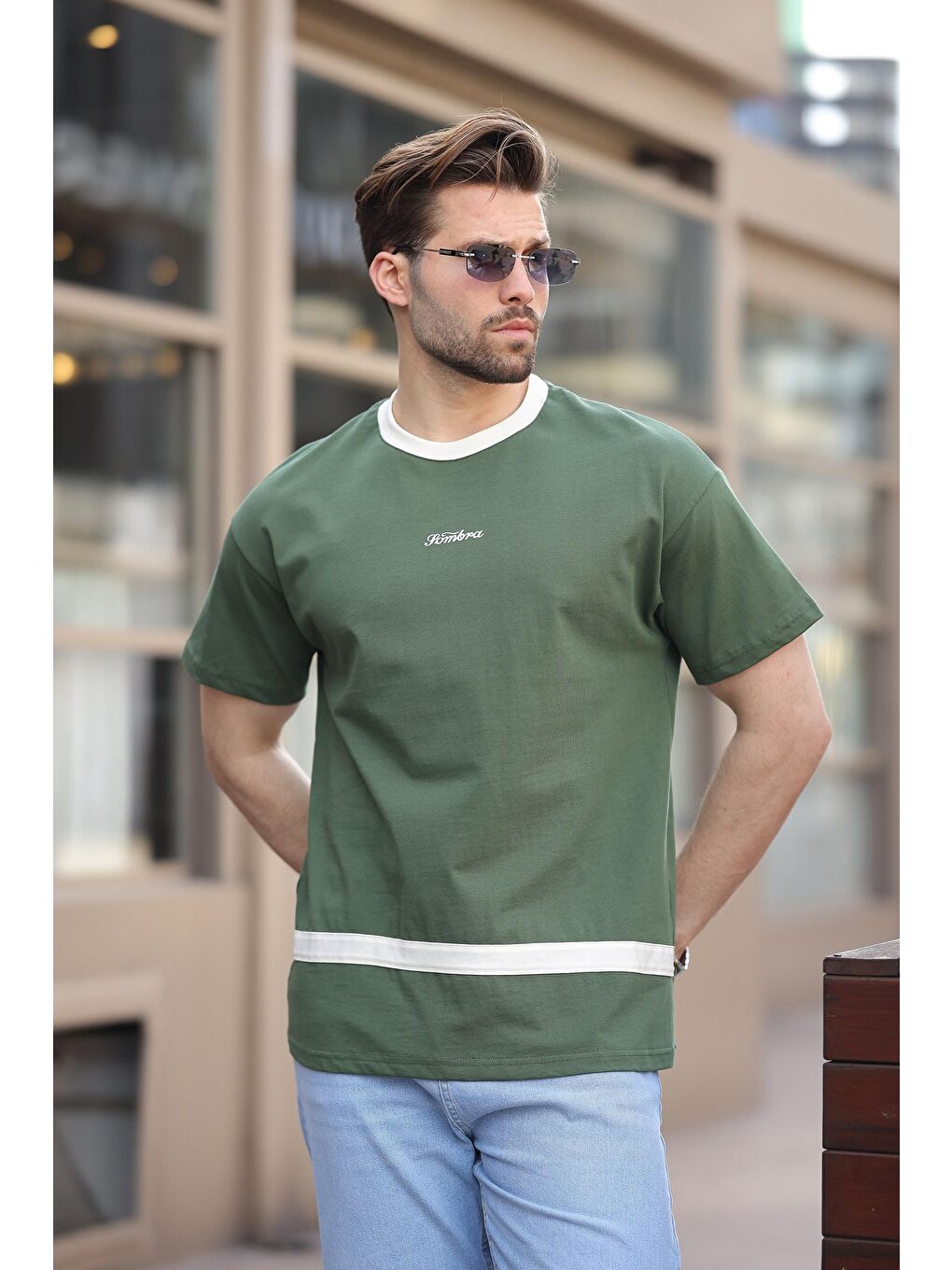 Haki Baskılı %100 Pamuklu Erkek T-Shirt E7135