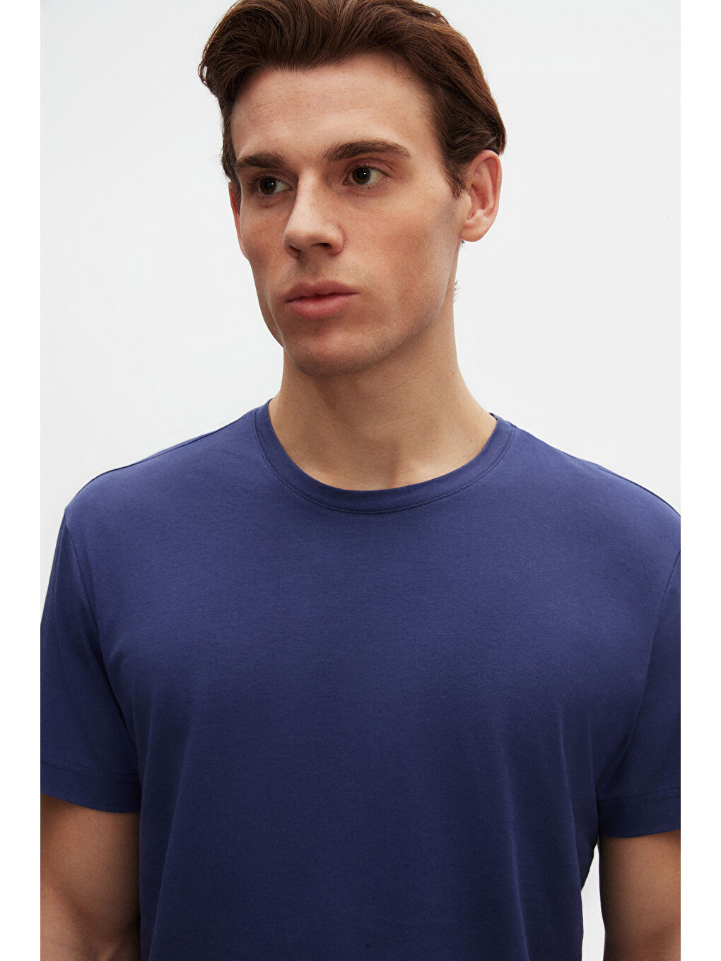 Oversize Mor Bisiklet Yaka %100 Pamuk Tişört-1