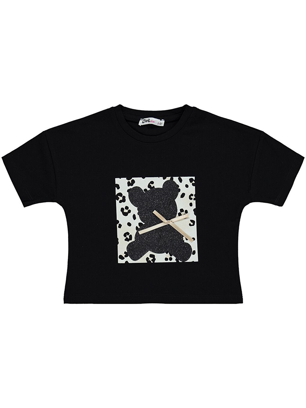 Girls Leopar Ayıcık Desenli 2-5 Yaş Takım - Siyah-3