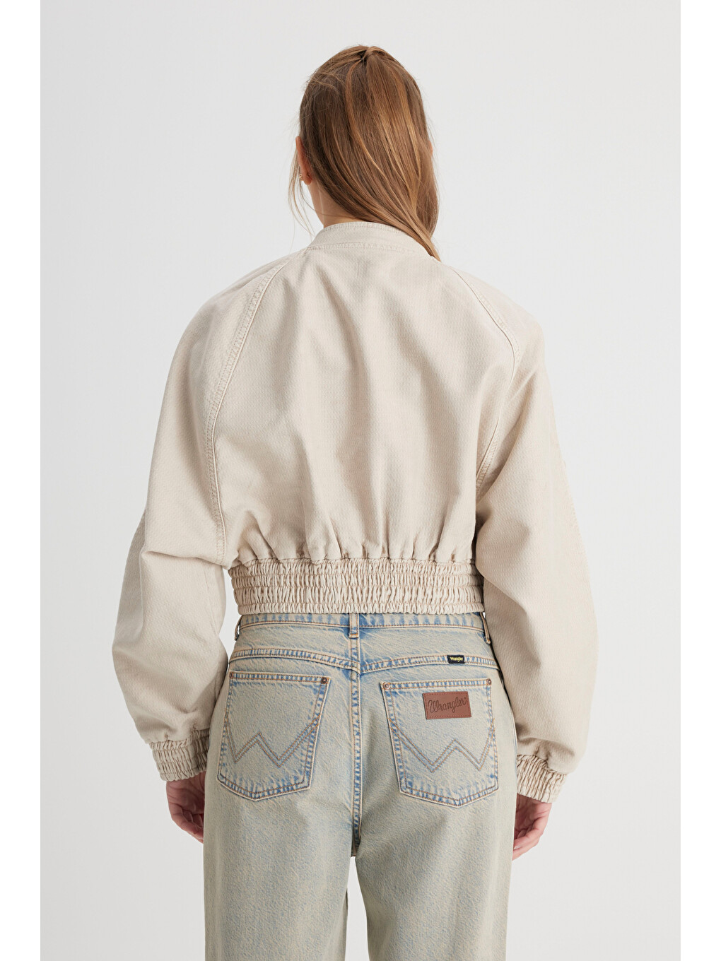 Slim Fit Dar Kesim Bisiklet Yaka %100 Pamuk Bej Bomber Ceket-5