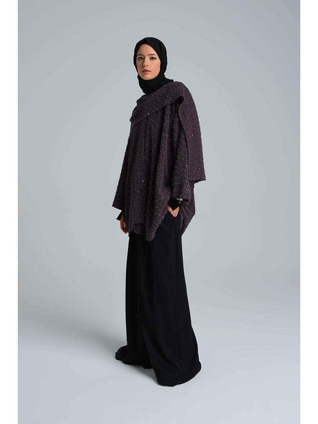 Gri Pullu Kumaşlı Asimetrik Hırka 24K5607 Antrasit