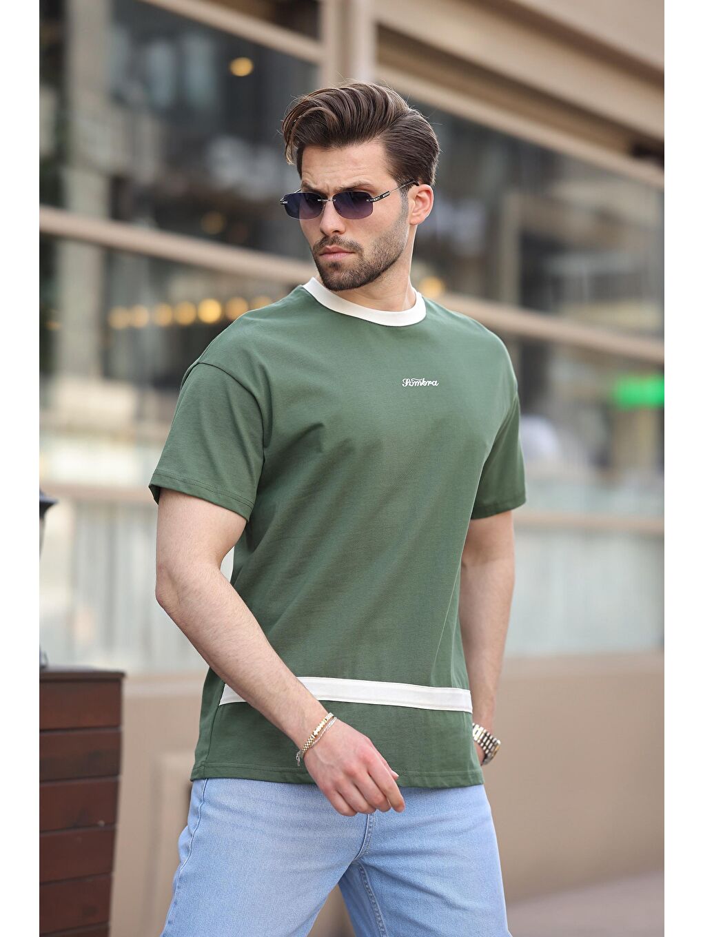 Haki Baskılı %100 Pamuklu Erkek T-Shirt E7135-2