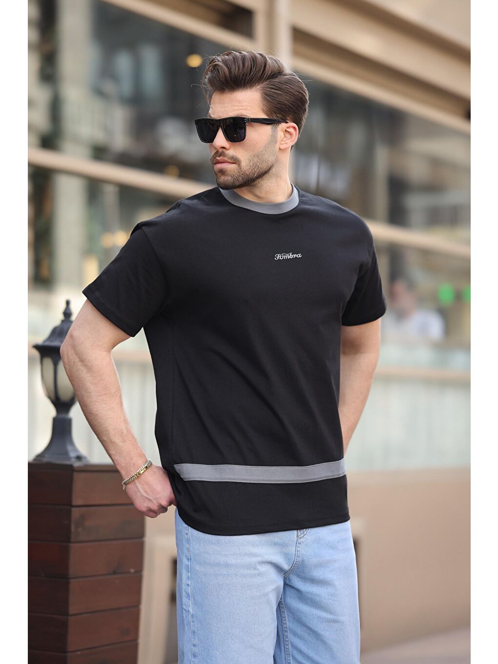 Siyah Baskılı %100 Pamuklu Erkek T-Shirt E7135