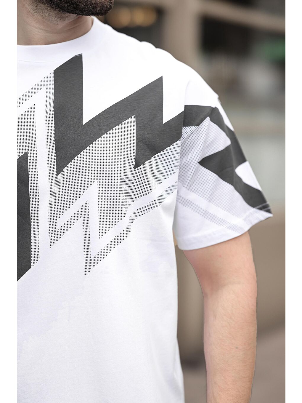 Beyaz Baskılı %100 Pamuk Erkek T-Shirt-3