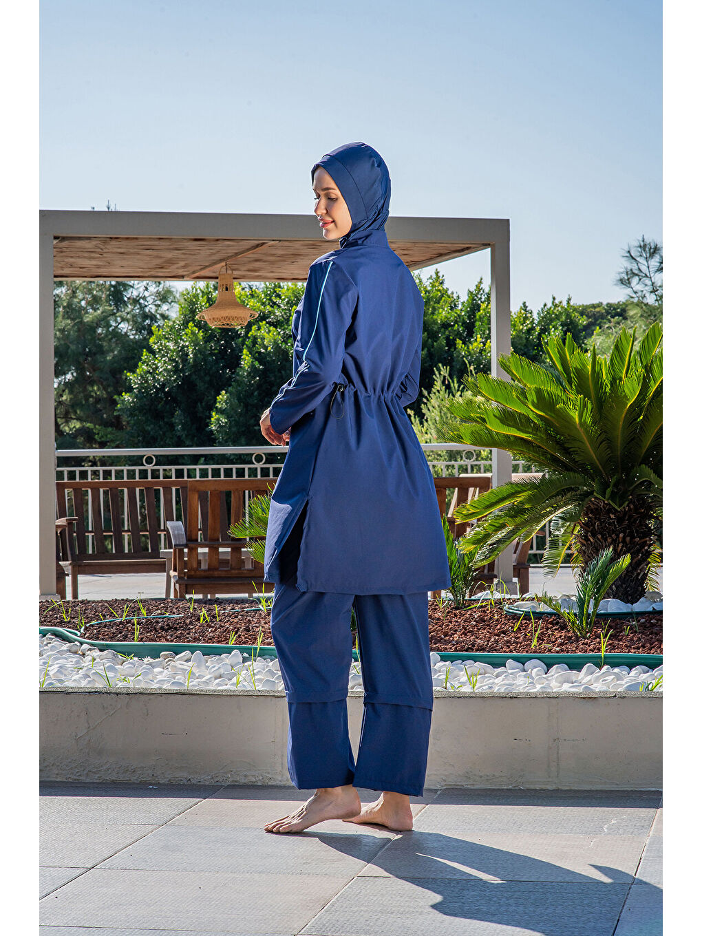 Lacivert Kadın Hızlı Kuruyan Fermuarlı Uzun Biyeli Kapalı Tesettür Mayo-1