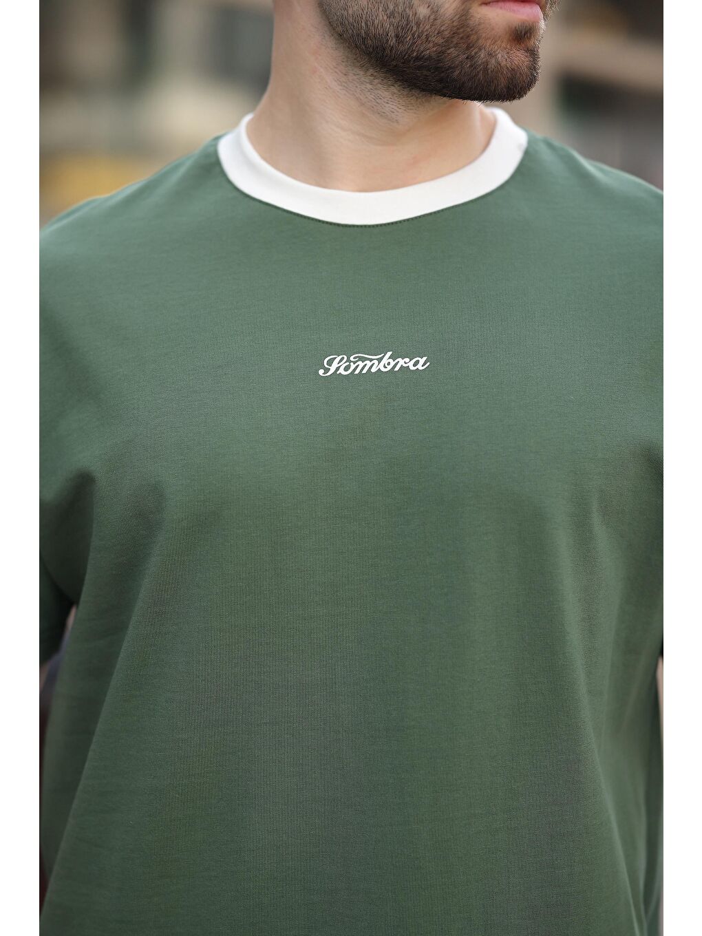 Haki Baskılı %100 Pamuklu Erkek T-Shirt E7135-3