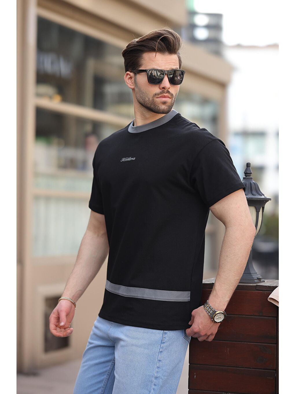 Siyah Baskılı %100 Pamuklu Erkek T-Shirt E7135-1