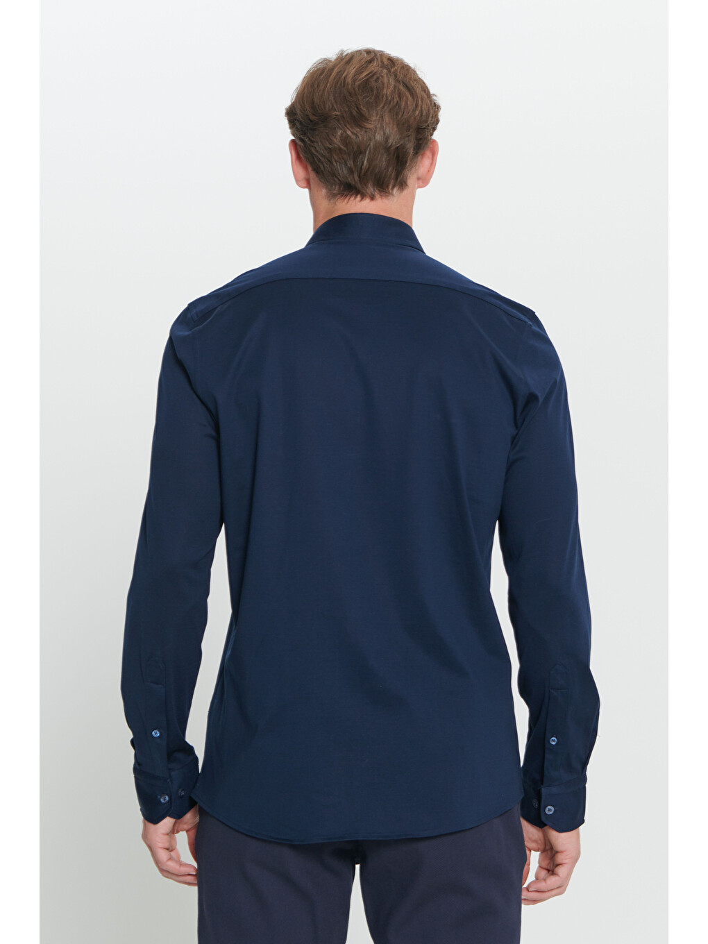 Erkek Lacivert Slim Fit Dar Kesim Düğmeli Yaka Gömlek-5