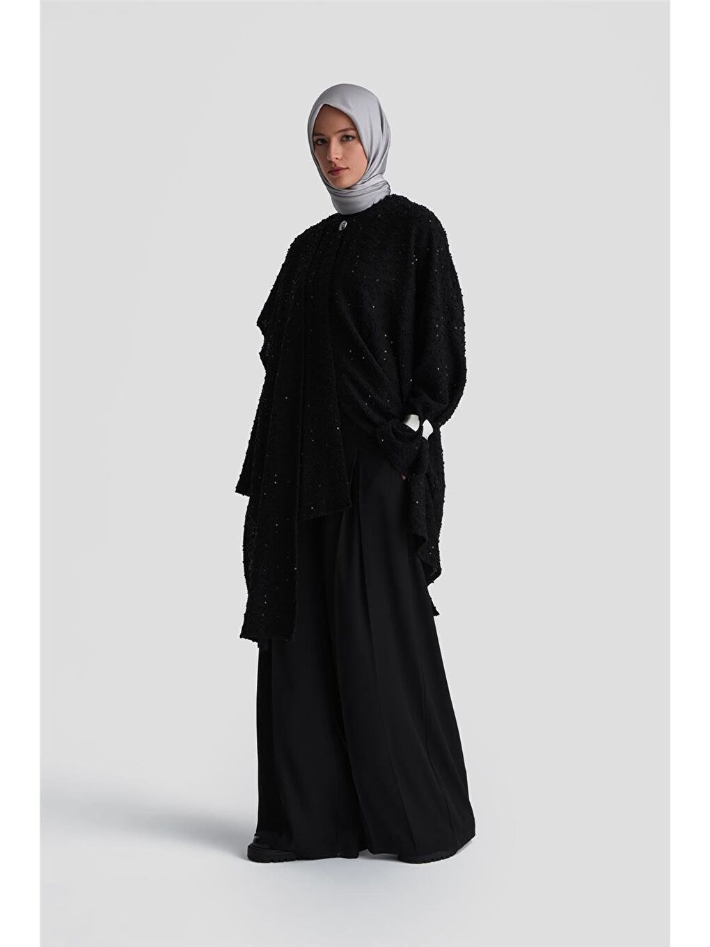 Pullu Kumaşlı Asimetrik Hırka 24K5607 Siyah-1