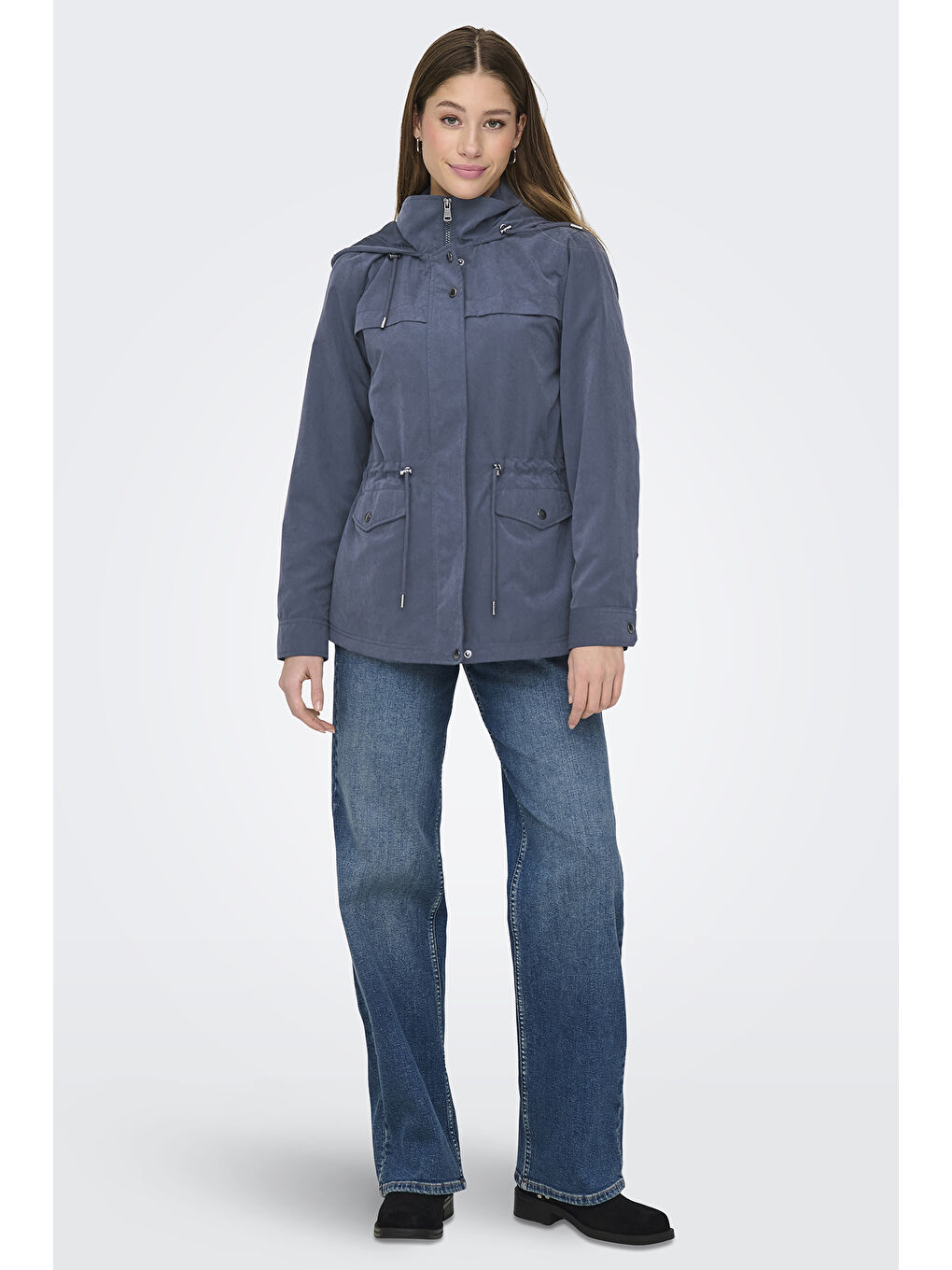 Only Indigo Onlnewstarline Regular Fit Kapüşonlu Cepli Mevsimlik Kadın Mont 15218612 - 1