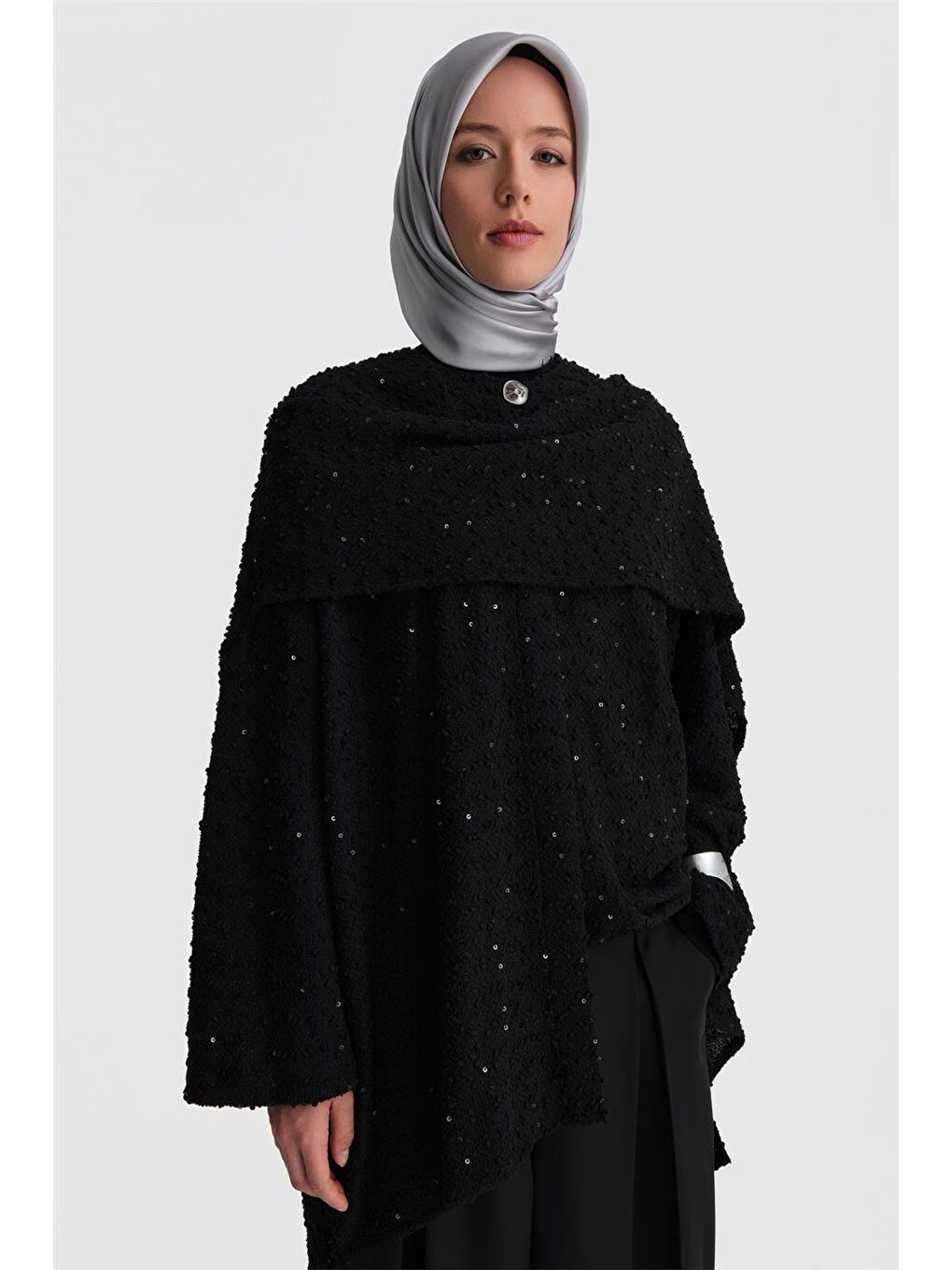 Pullu Kumaşlı Asimetrik Hırka 24K5607 Siyah-2