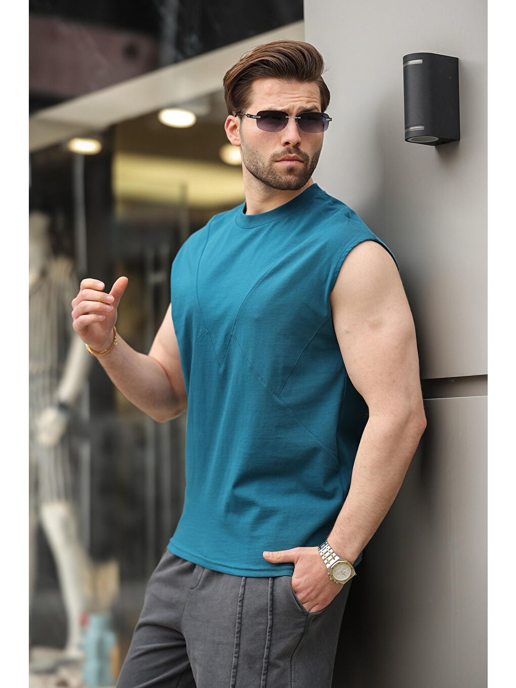 Petrol Mavisi Kolsuz %100 Pamuklu Basic Erkek T-Shirt E7137