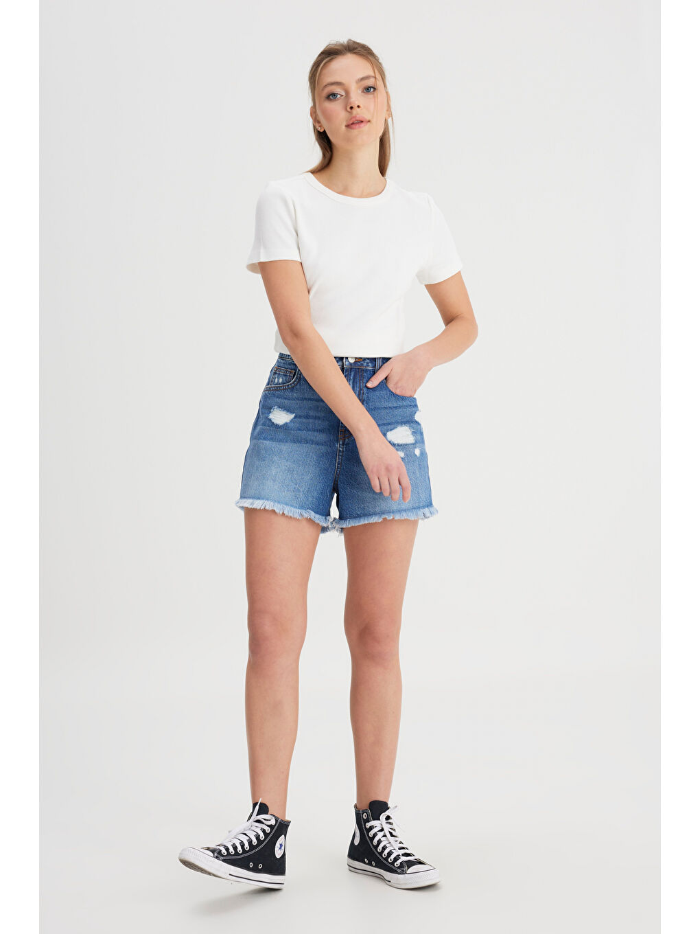 Yeşil Regular Fit Normal Kesim Düşük Bel %100 Pamuk Mavi Jean Jean Şort