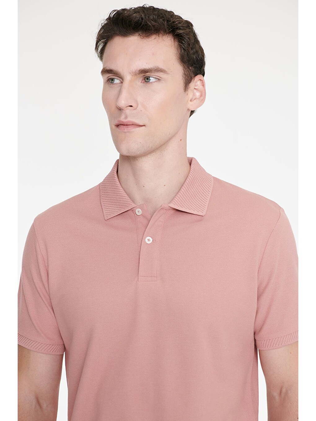 Pembe Erkek Gül Kurusu Slim Fit Dar Kesim %100 Pamuk Polo Yaka Kısa Kollu Tişört-3