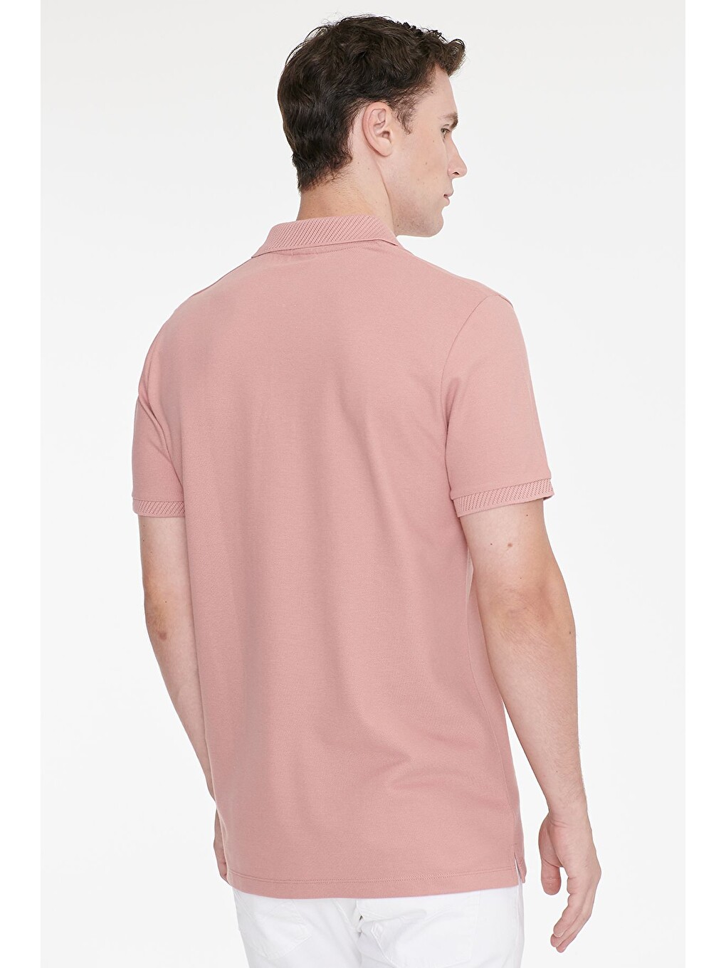 Pembe Erkek Gül Kurusu Slim Fit Dar Kesim %100 Pamuk Polo Yaka Kısa Kollu Tişört-4