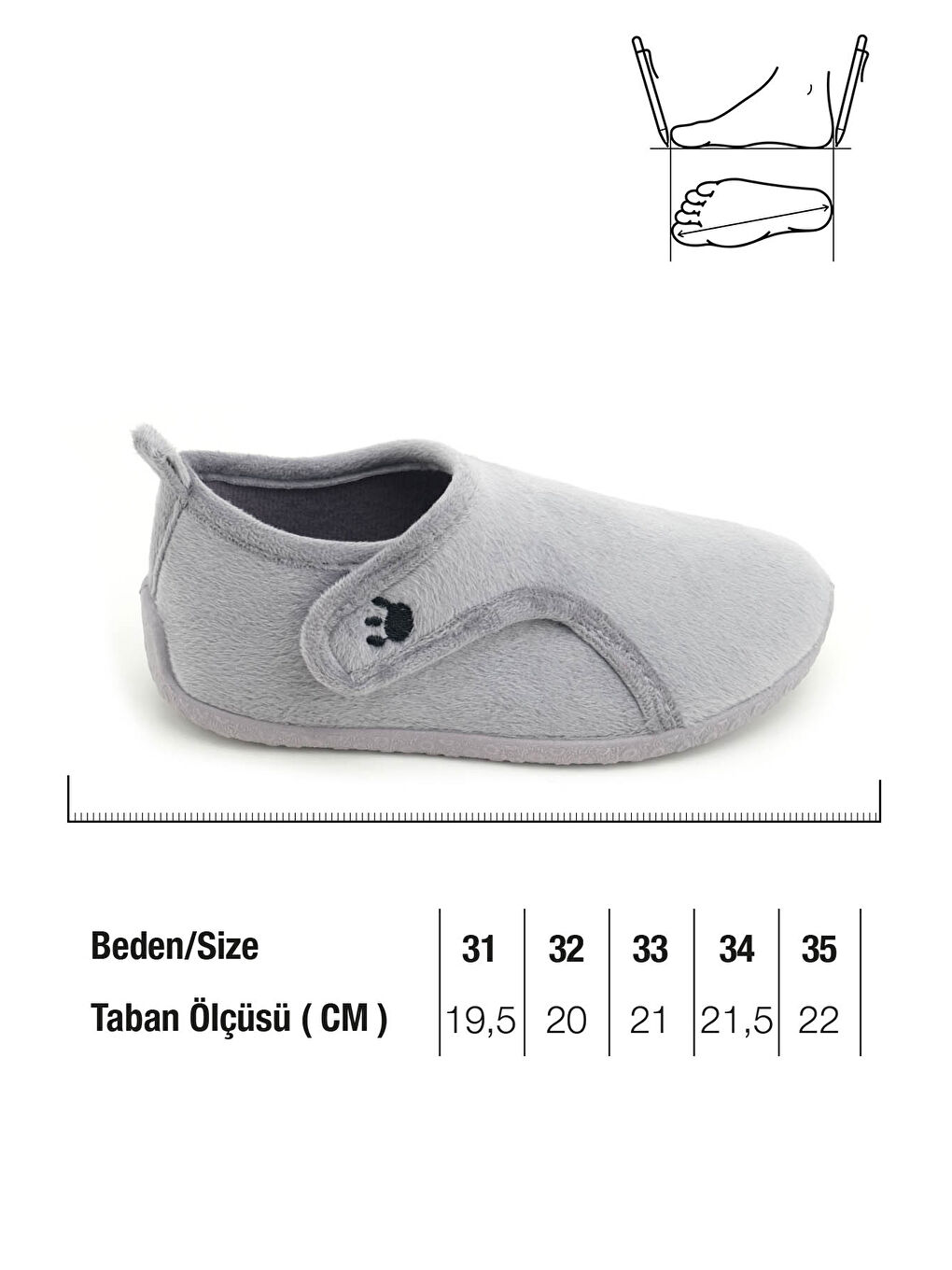 Gri Kışlık Kız Çocuk Rahat Taban Cırt Cırtlı Ayarlanabilir Ev Okul Kreş Panduf Ayakkabı-1