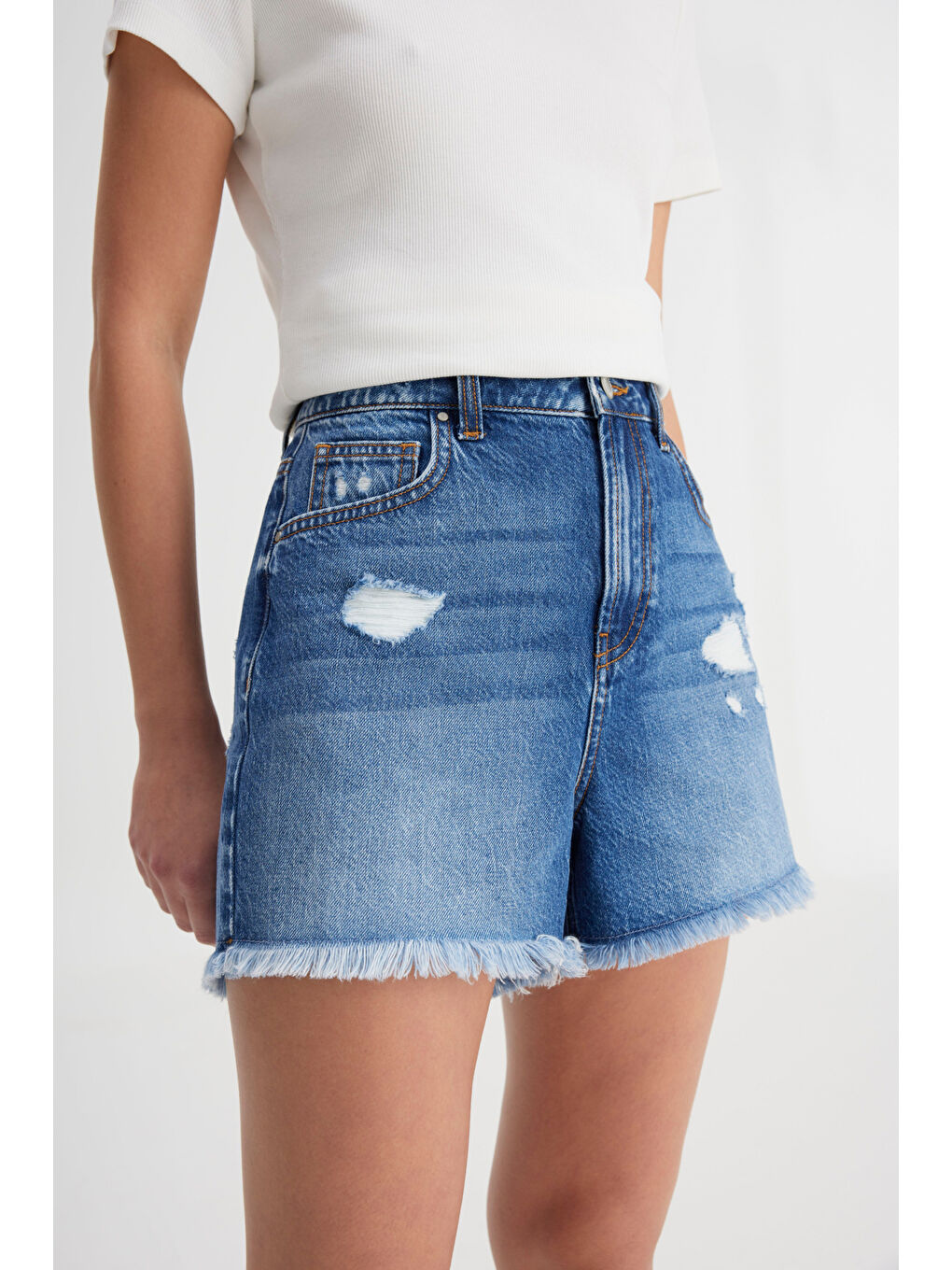 Yeşil Regular Fit Normal Kesim Düşük Bel %100 Pamuk Mavi Jean Jean Şort-2