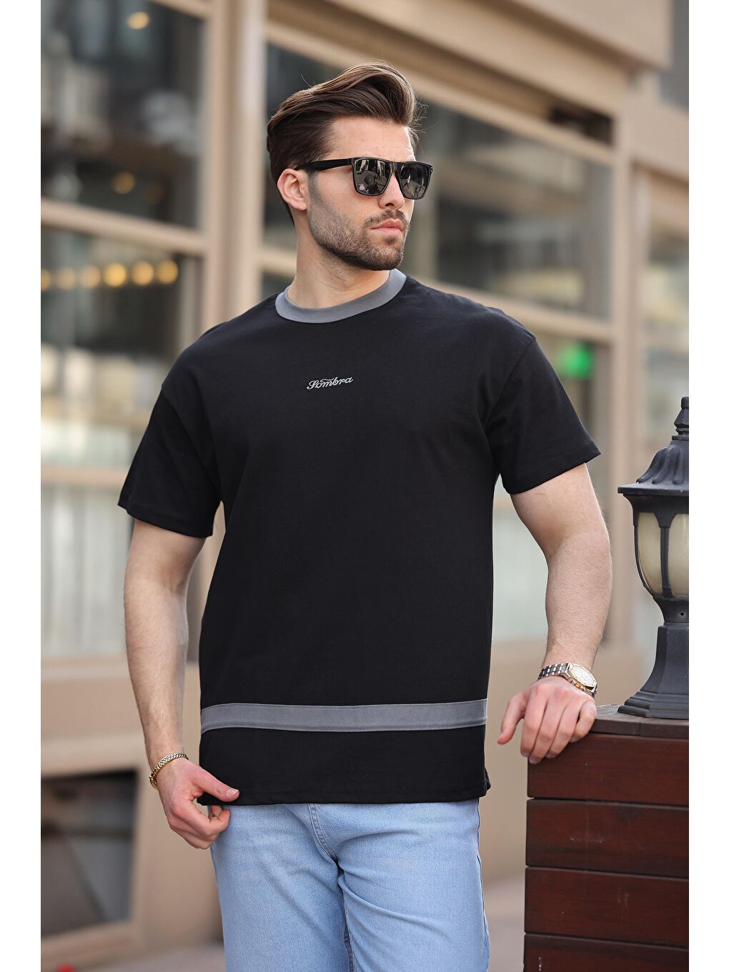 Siyah Baskılı %100 Pamuklu Erkek T-Shirt E7135-3