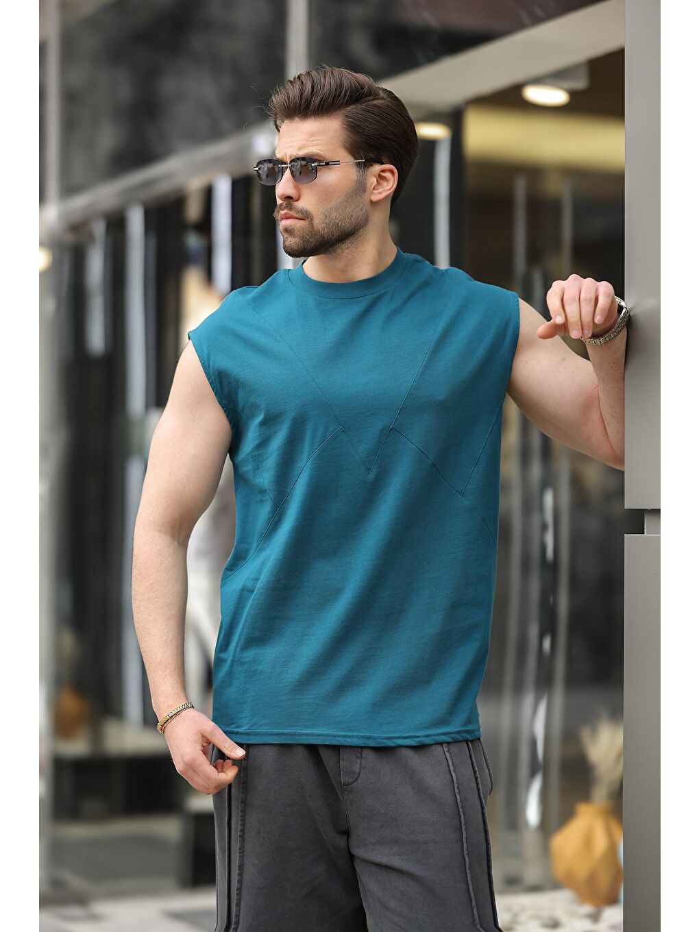 Petrol Mavisi Kolsuz %100 Pamuklu Basic Erkek T-Shirt E7137-2