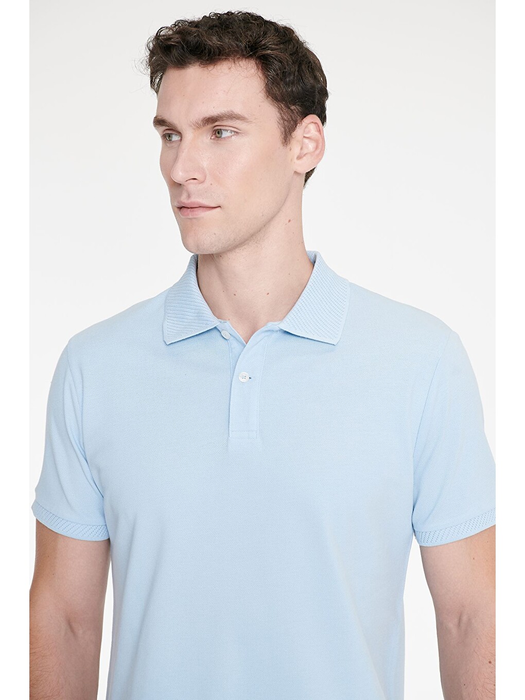 Erkek Açık Mavi Slim Fit Dar Kesim %100 Pamuk Polo Yaka Kısa Kollu Tişört-3