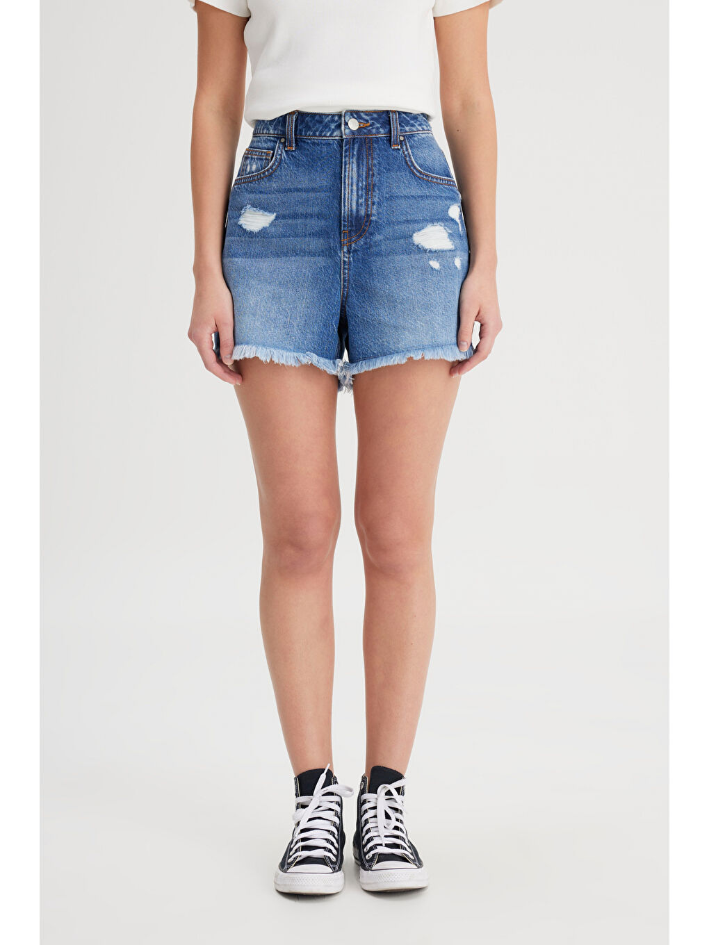 Yeşil Regular Fit Normal Kesim Düşük Bel %100 Pamuk Mavi Jean Jean Şort-3