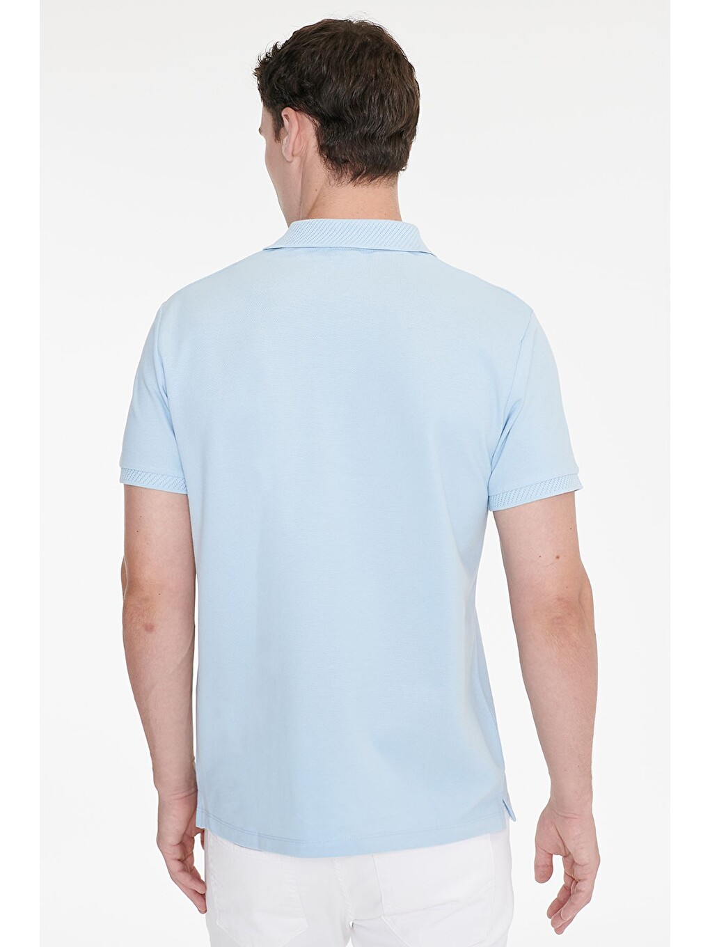 Erkek Açık Mavi Slim Fit Dar Kesim %100 Pamuk Polo Yaka Kısa Kollu Tişört-4