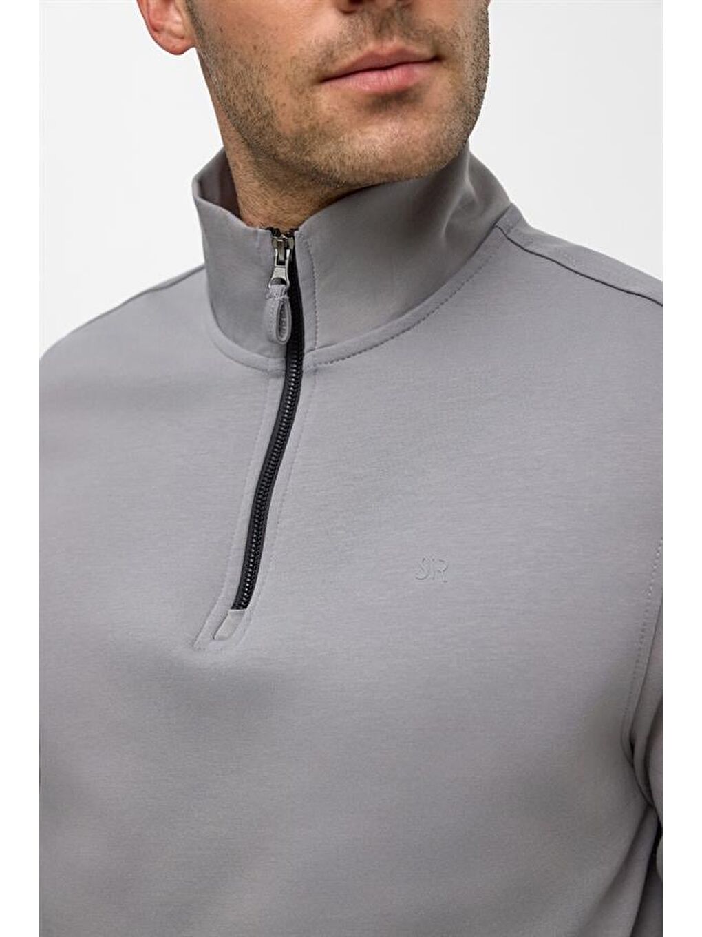 Gri Regular Düz Yarım Balıkçı Yaka Sweatshirt-3