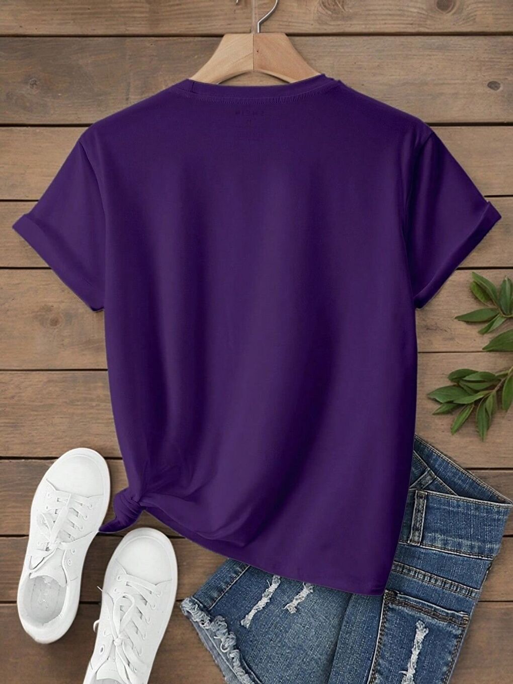 Kadın Mor Papatya Baskı Regular Fit Tişört-1