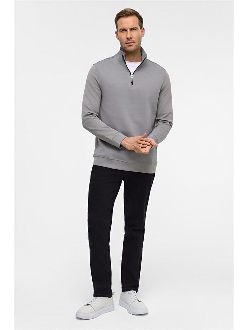 Gri Regular Düz Yarım Balıkçı Yaka Sweatshirt-5