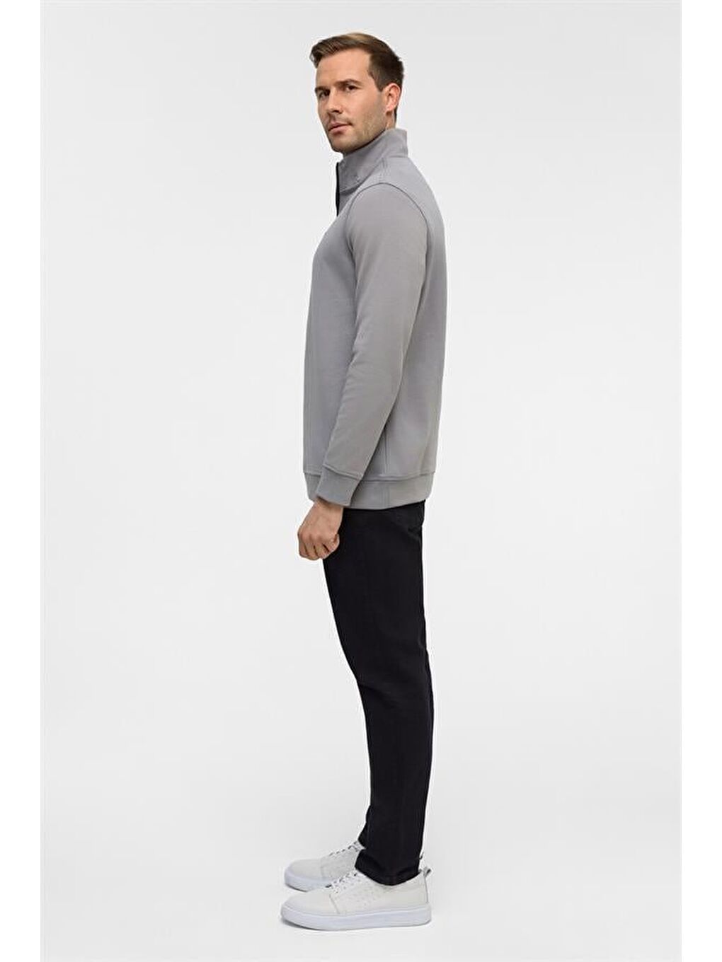 Gri Regular Düz Yarım Balıkçı Yaka Sweatshirt-7