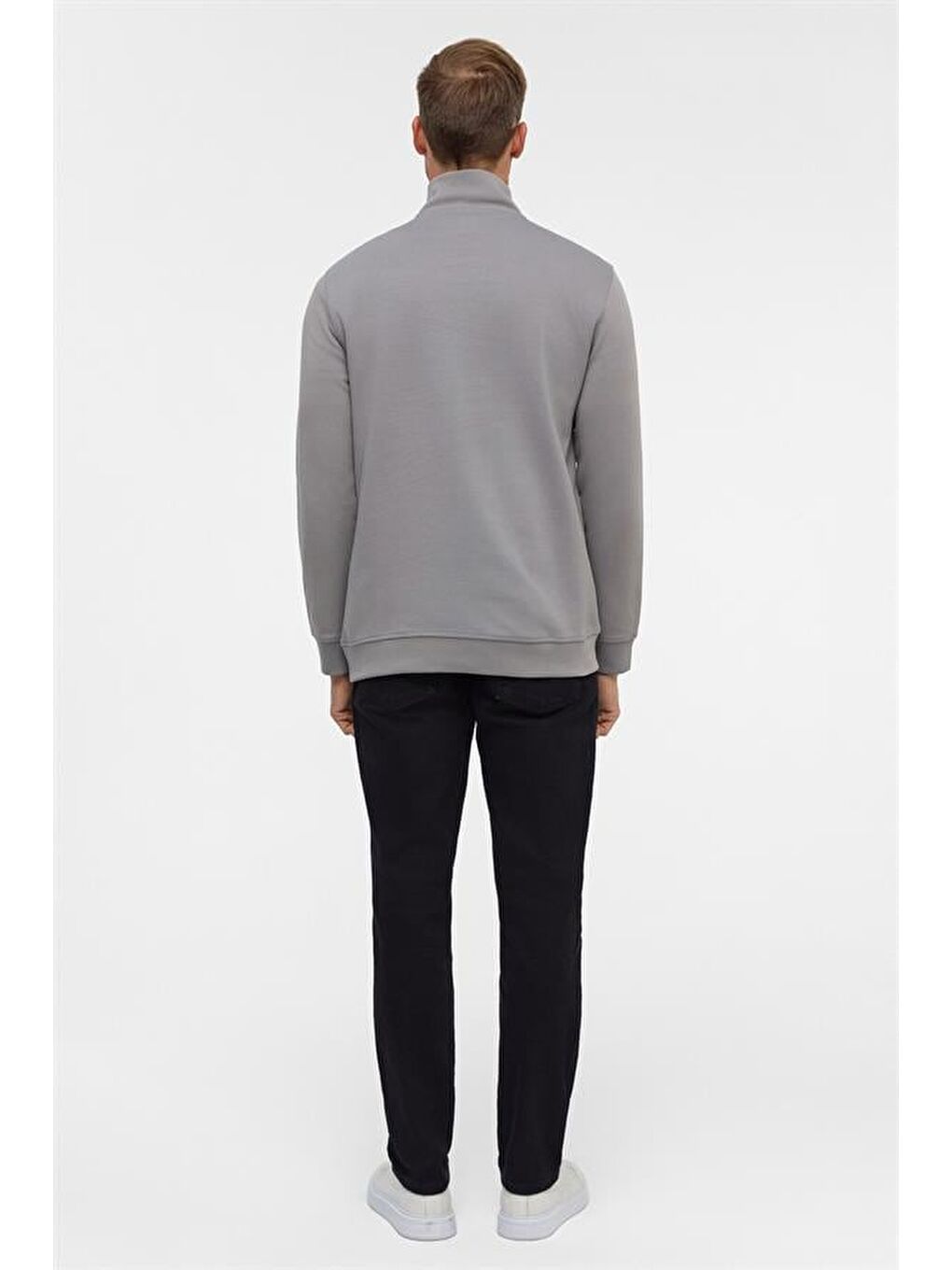 Gri Regular Düz Yarım Balıkçı Yaka Sweatshirt-8