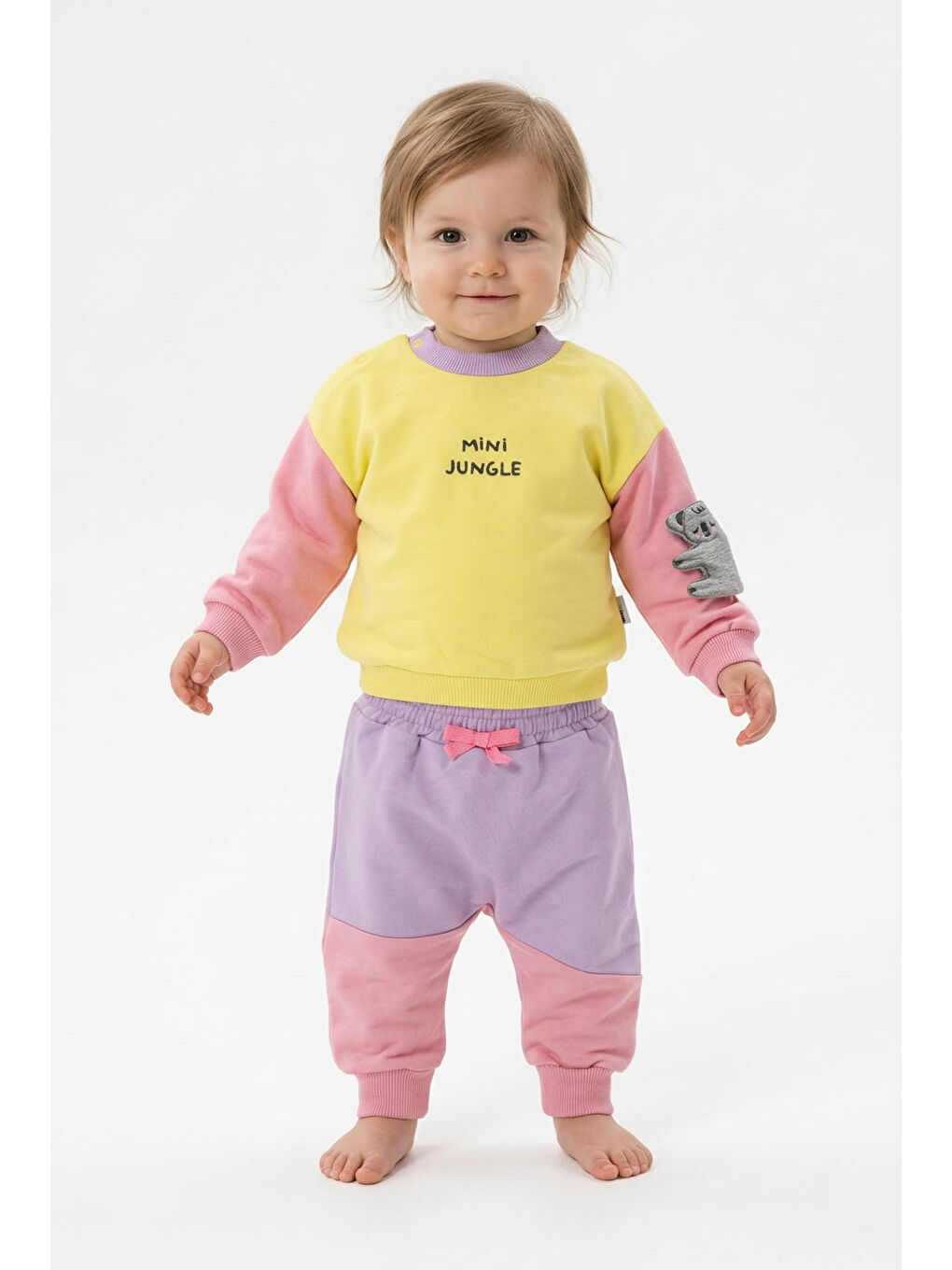 Sarı Kız Bebek Pamuklu Eşofman Takımı Mini Jungle Baskılı İki İplik Rahat Kalıp-2