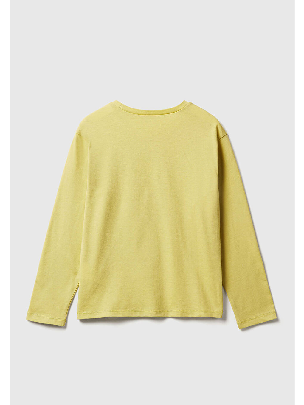 Sarı Kız Çocuk Hardal Önü Baskılı Ribana Yakalı Relaxed Fit Uzun Kollu T-shirt-1