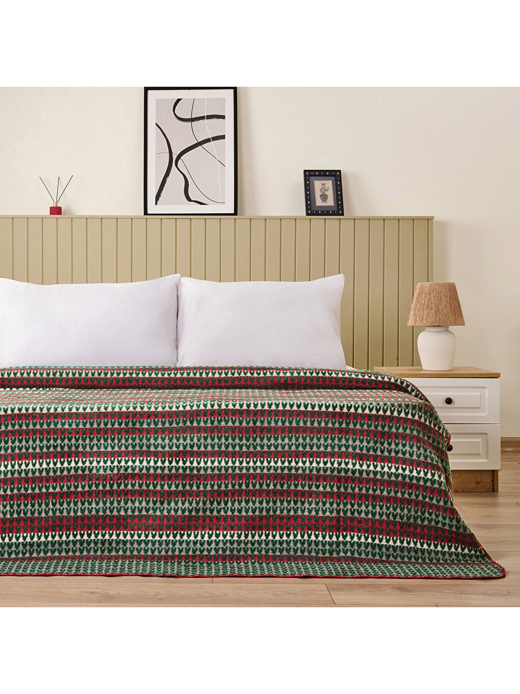 Soft Bliss Pamuklu Çift Kişilik Battaniye - Yeşil - 200x220 cm-1