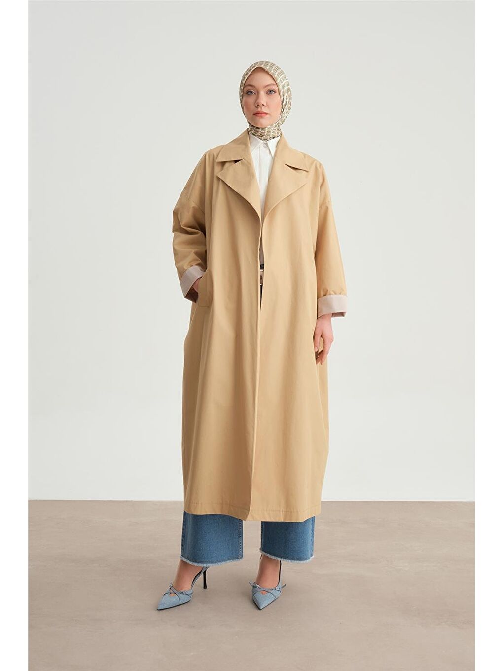 Kahverengi Manşeti Çizgili Trençkot  24Y5502 Camel