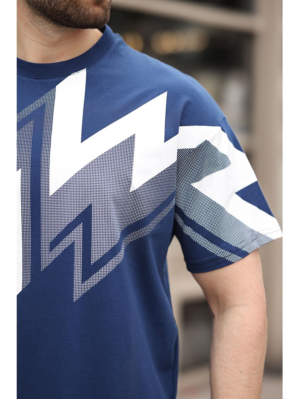 Lacivert Baskılı %100 Pamuk Erkek T-Shirt-3