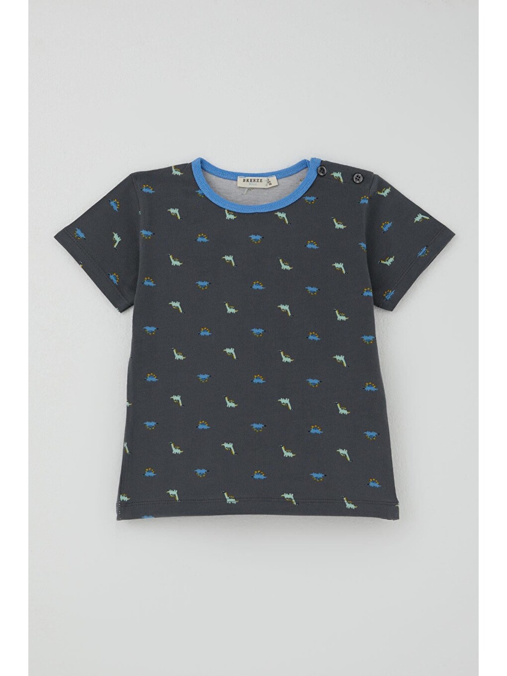 Erkek Bebek Şortlu Pijama Takımı Renkli Dinozor Desenli Antrasit (9 Ay-3 Yaş)-3