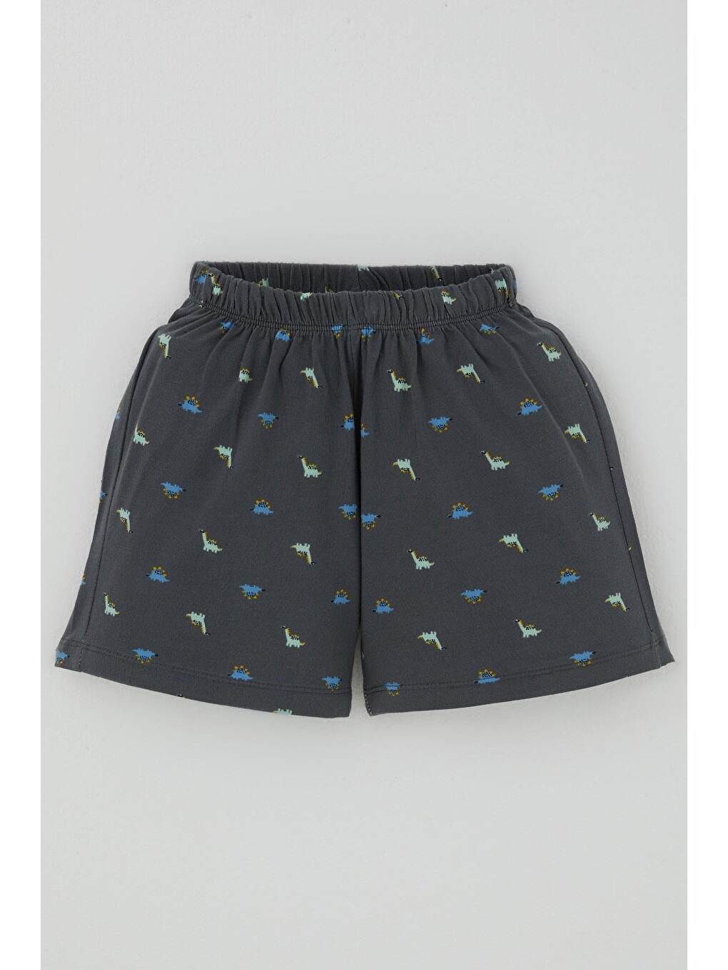 Erkek Bebek Şortlu Pijama Takımı Renkli Dinozor Desenli Antrasit (9 Ay-3 Yaş)-4