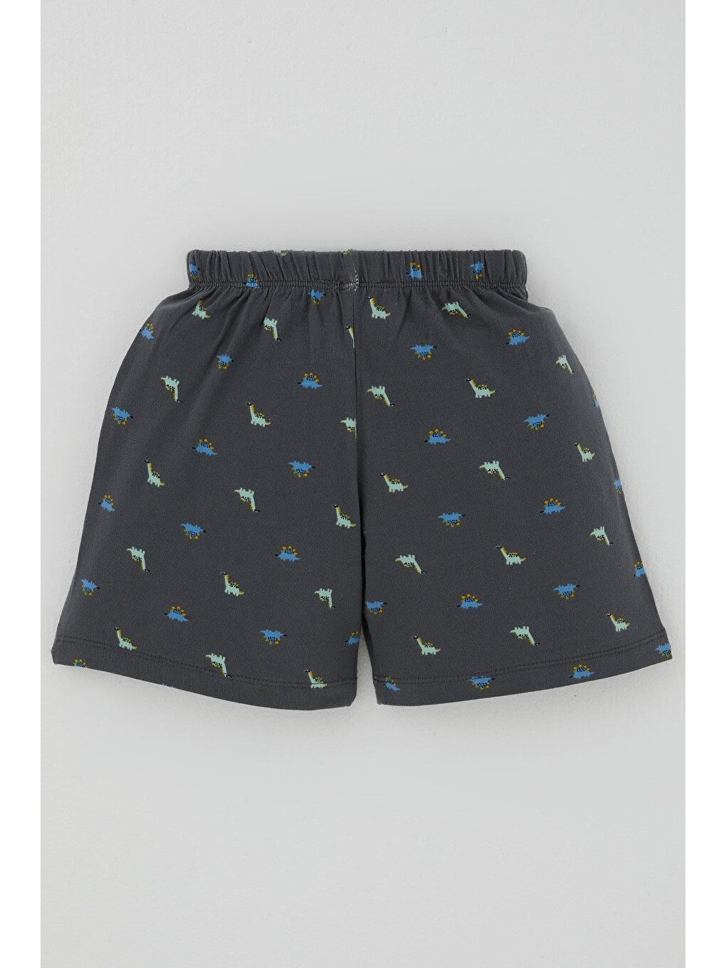 Erkek Bebek Şortlu Pijama Takımı Renkli Dinozor Desenli Antrasit (9 Ay-3 Yaş)-6