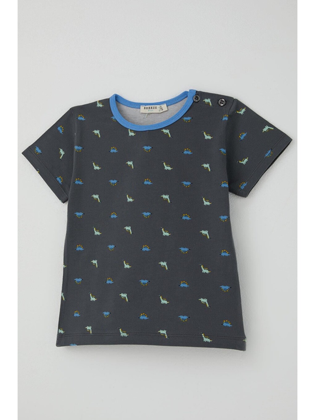 Erkek Bebek Şortlu Pijama Takımı Renkli Dinozor Desenli Antrasit (9 Ay-3 Yaş)-7