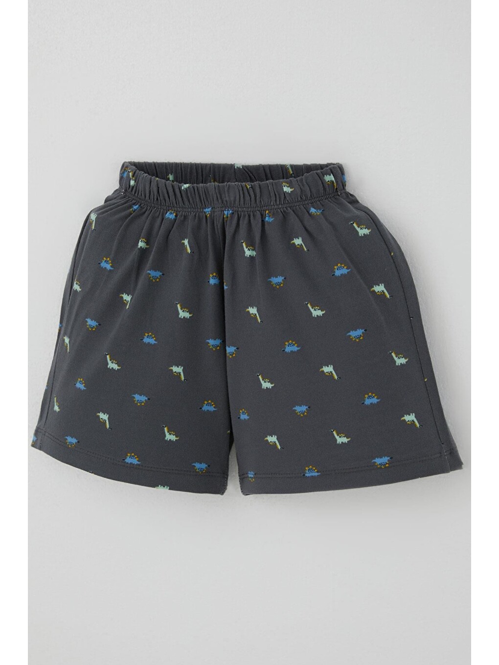 Erkek Bebek Şortlu Pijama Takımı Renkli Dinozor Desenli Antrasit (9 Ay-3 Yaş)-8