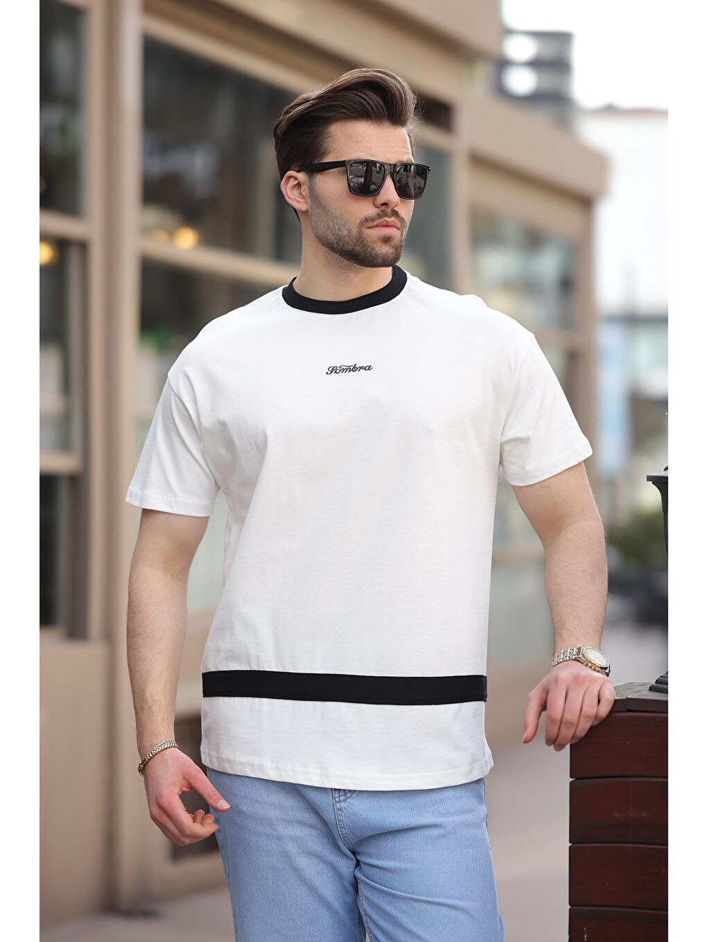 Ekru Baskılı %100 Pamuklu Erkek T-Shirt E7135