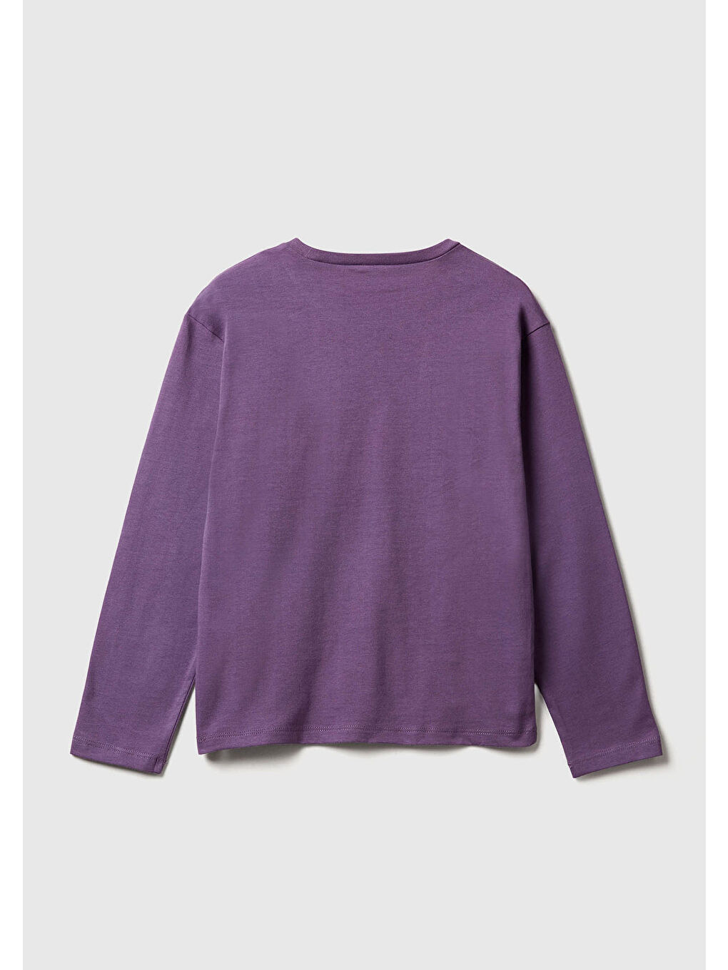 Kız Çocuk Mor Önü Baskılı Ribana Yakalı Relaxed Fit Uzun Kollu T-shirt-1