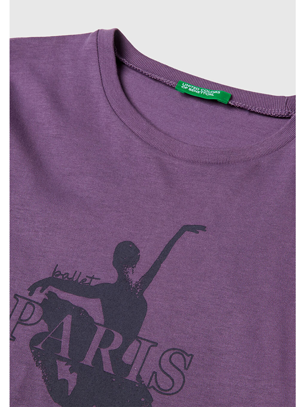 Kız Çocuk Mor Önü Baskılı Ribana Yakalı Relaxed Fit Uzun Kollu T-shirt-2